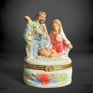 Ceramic Nativity Scene Trinket Box Hand Painted Christmas Gift